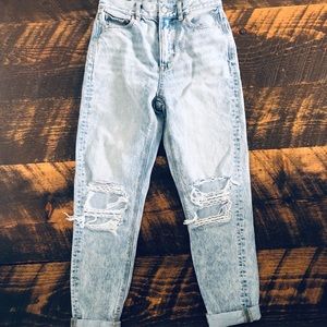 Acid wash ripped mom jeans Clearance